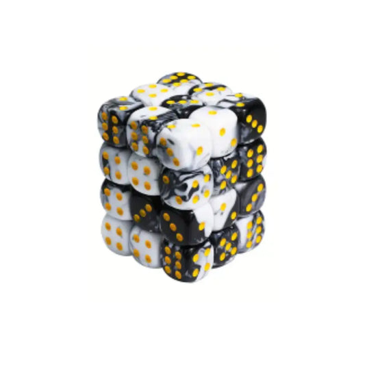 Dados D6 12mm Blanco/Negro - Amarillo