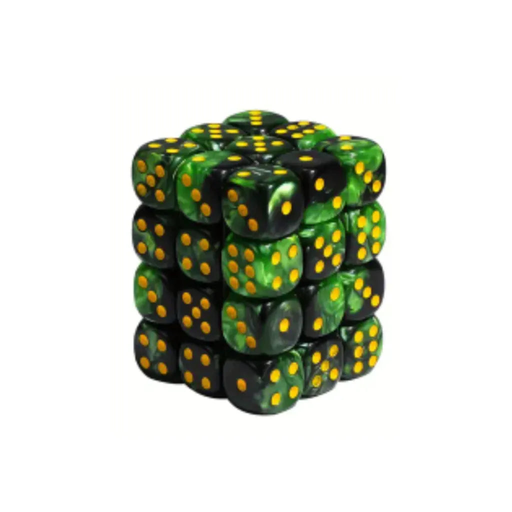Dados D6 12mm  Verde/Negro - Amarillo