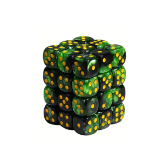 Dados D6 12mm  Verde/Negro - Amarillo