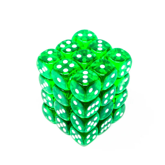 Dados D6 12mm Translucidos Verde/Blanco